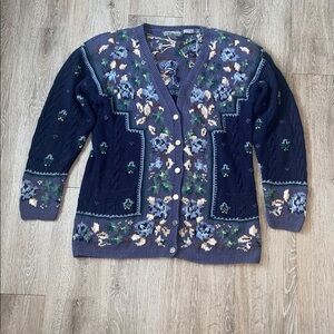 Vintage Maurices Hand Knitted Cottagecore Sweater Cardigan Size Medium